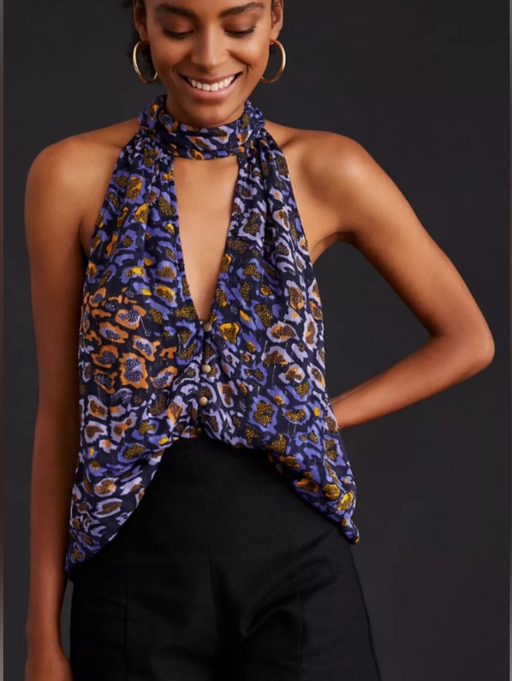 Anthropologie Halter Printed Sleeveless Top - XL